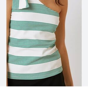 bishop + young Green & White Striped One-Shoulder Top